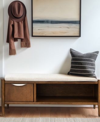 42" Arcadia Wide Accent Wood Bench with Storage and Upholstered Cushion