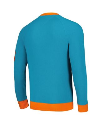 Men's Aqua, Orange Miami Dolphins Reese Raglan Tri-Blend Pullover Sweatshirt