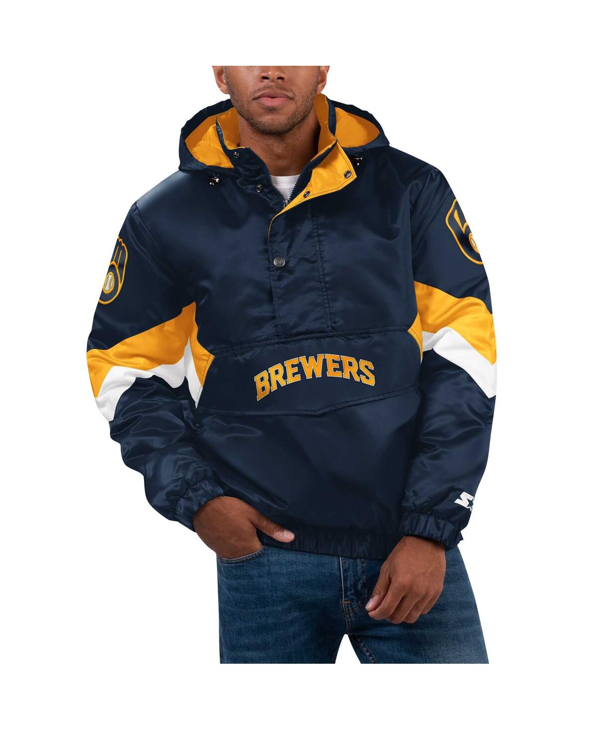 Shop Starter Men's  Navy Milwaukee Brewers Force Play Ii Half-zip Hooded Jacket