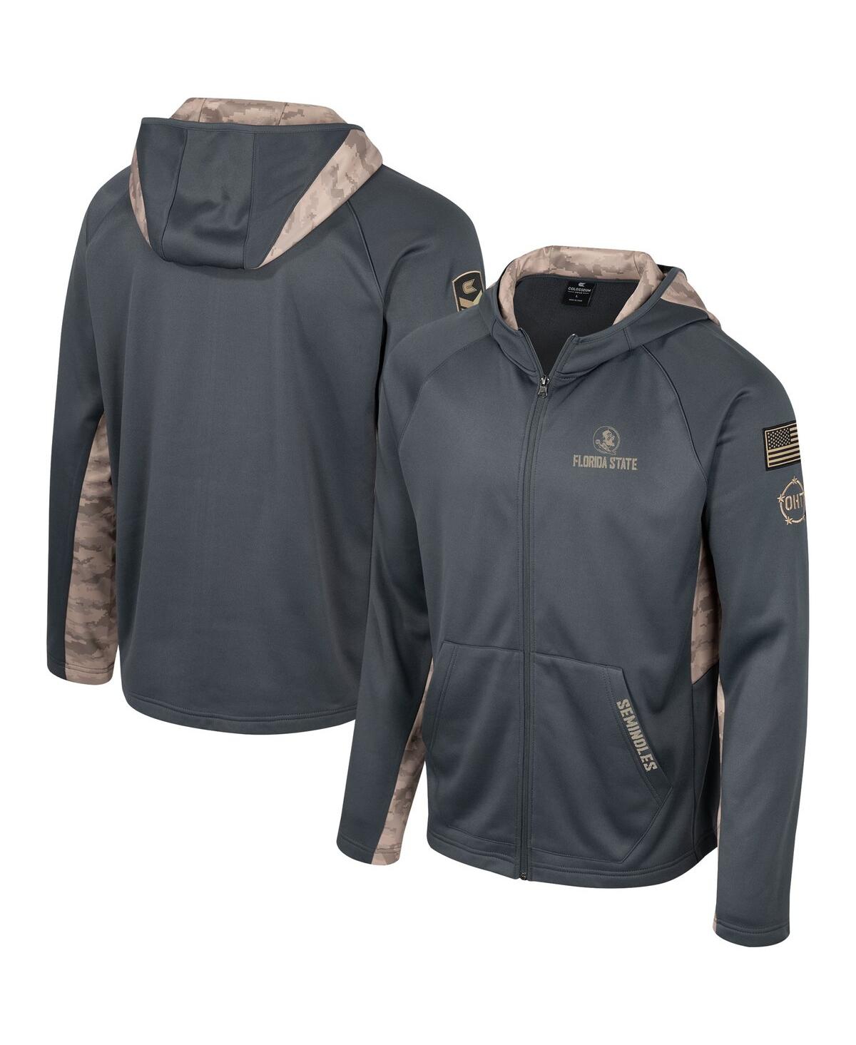 Men's Colosseum Charcoal Florida State Seminoles Oht Military-Inspired Appreciation Camo Raglan Full-Zip Hoodie - Charcoal