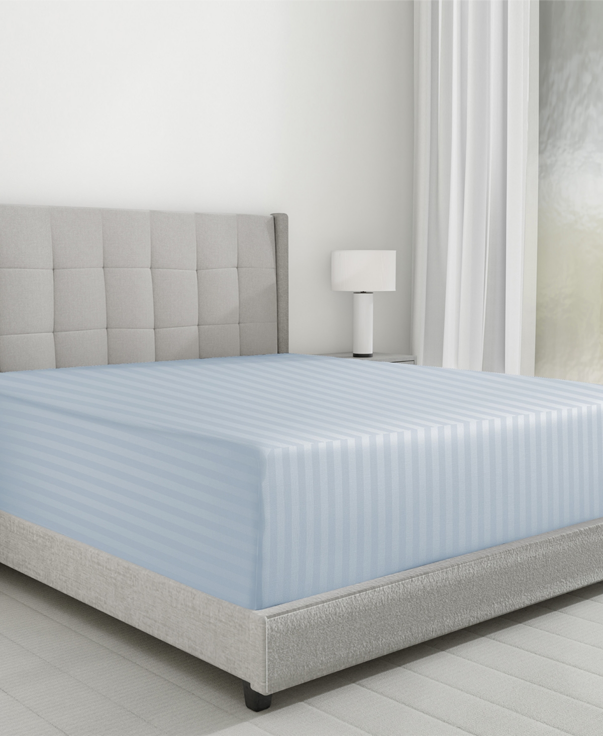 California Design Den Striped 500 Thread Count Fitted Sheet Only, 100% Cotton Sateen, Fully Elasticized with Deep Pockets by