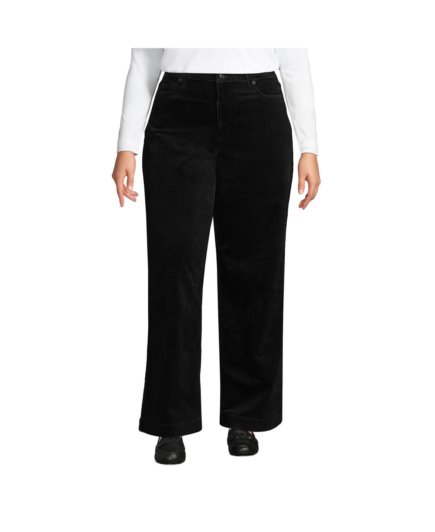 Женские брюки Lands' End High Rise Wide Leg Corduroy, цвет: Чёрный — фото 6