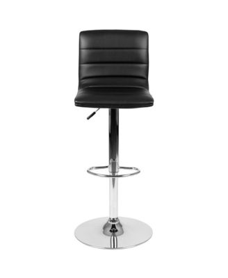 Modern Vinyl Adjustable Height Barstool With Horizontal Stitch Back, Set Of 2