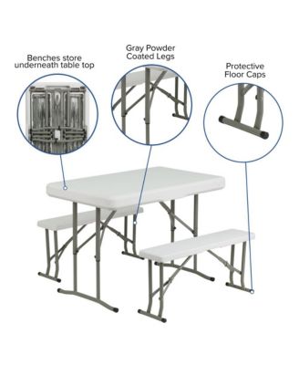 Portable Tailgate, Camping Or Event Set With White Pop Up Event Canopy Tent With Carry Bag And Folding Table With Benches Set