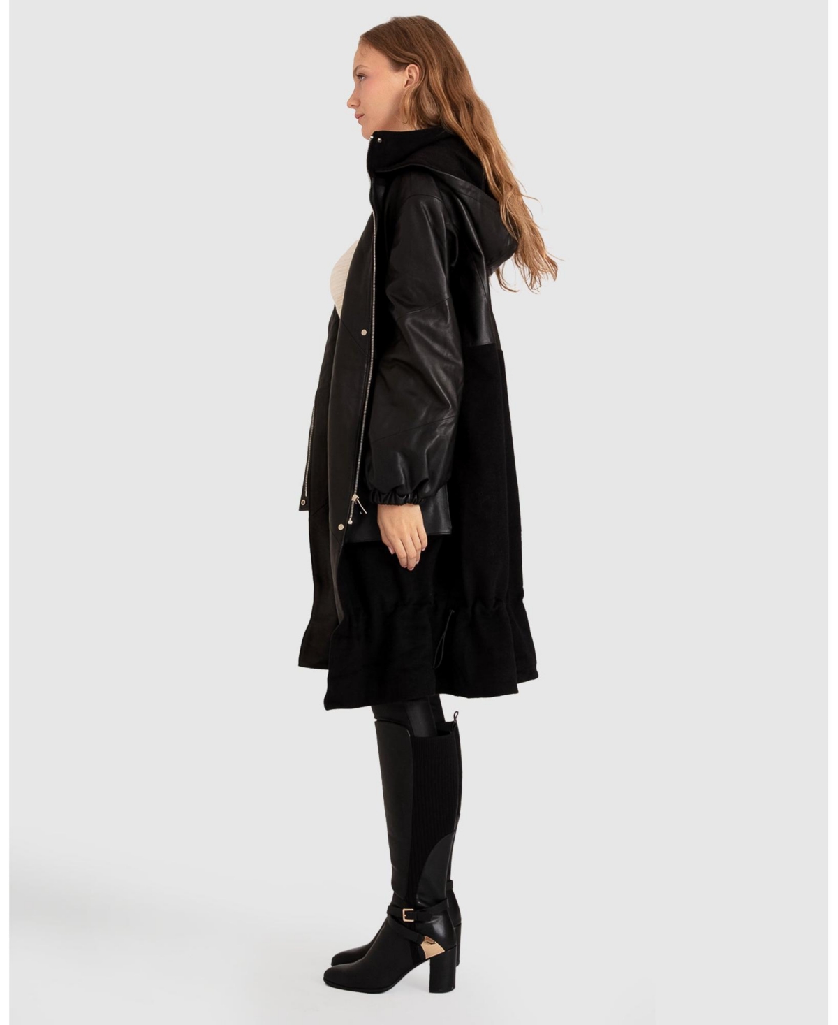 Belle & Bloom Back toOversized Leather Panelled Coat - Black