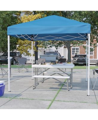 Portable Tailgate, Camping Or Event Set With White Pop Up Event Canopy Tent With Carry Bag And Folding Table With Benches Set