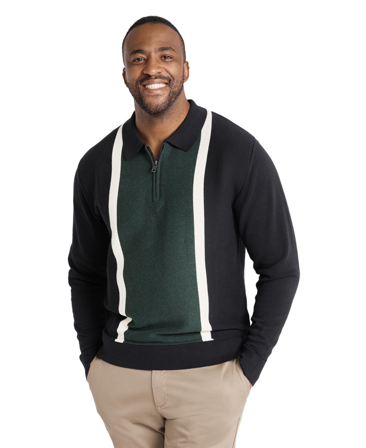 Mens Braxton Splice Polo Sweater Big & Tall - Black
