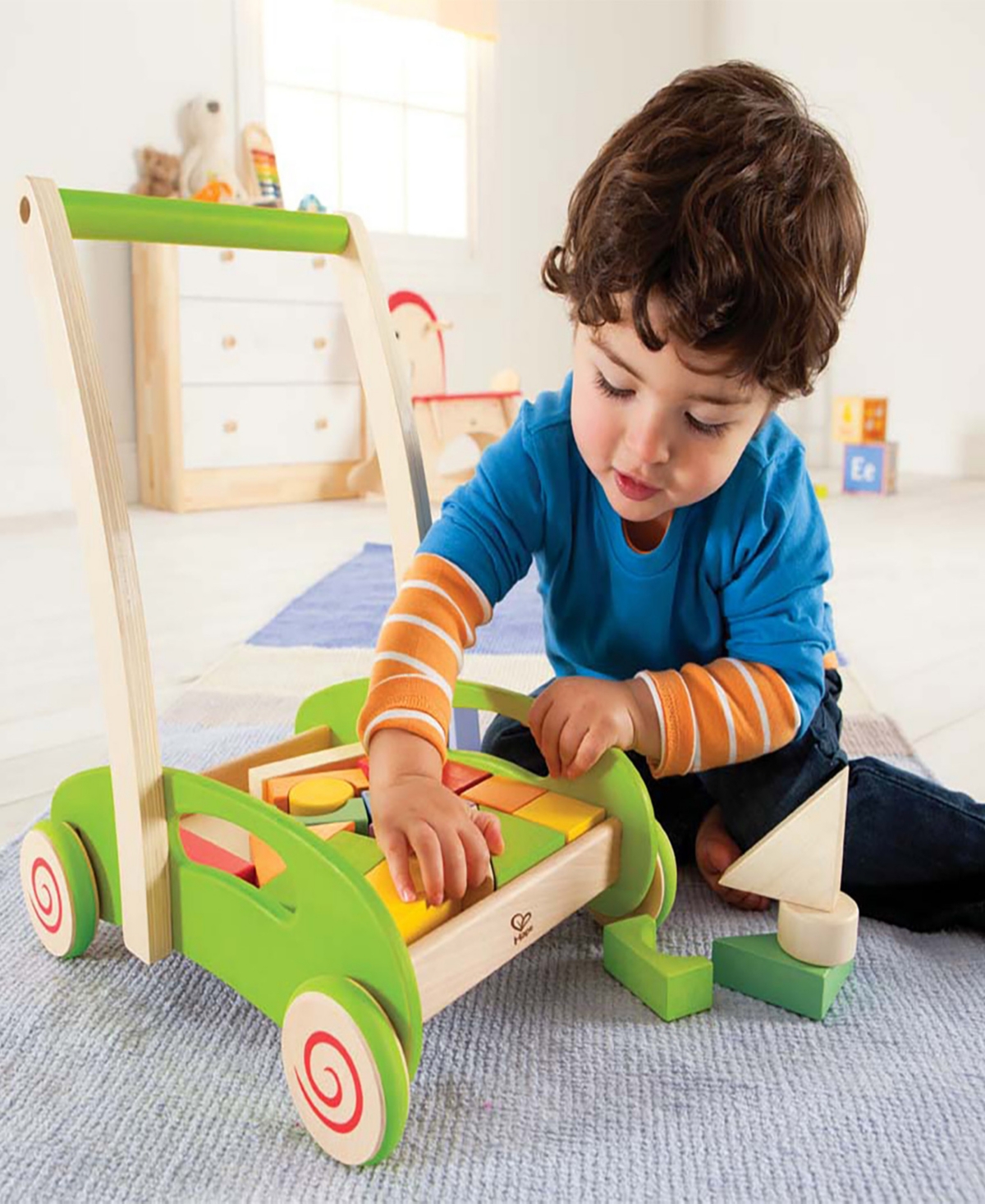 Shop Hape Block Greed Roll Cart Toddler Toy In Multi