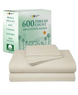 5-Star Luxury 600 Thread Count Cotton Sateen 4 Piece Sheet Set, California King