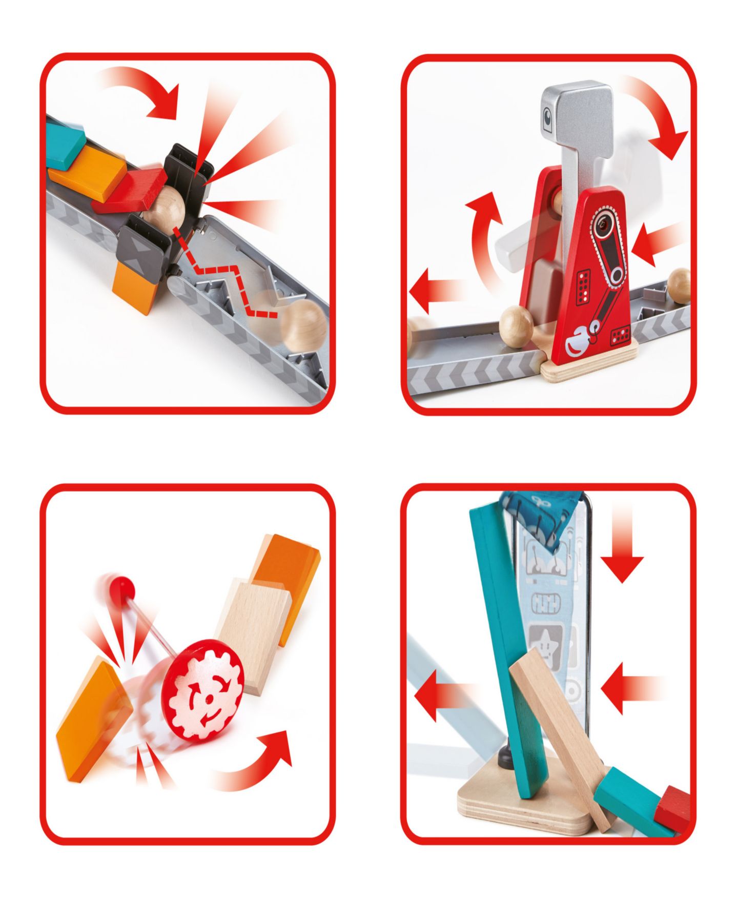 Детские конструкторы Hape Robot-Themed Mighty Hammer 59-Piece Domino Ball Set, Ages 4+ — фото 4