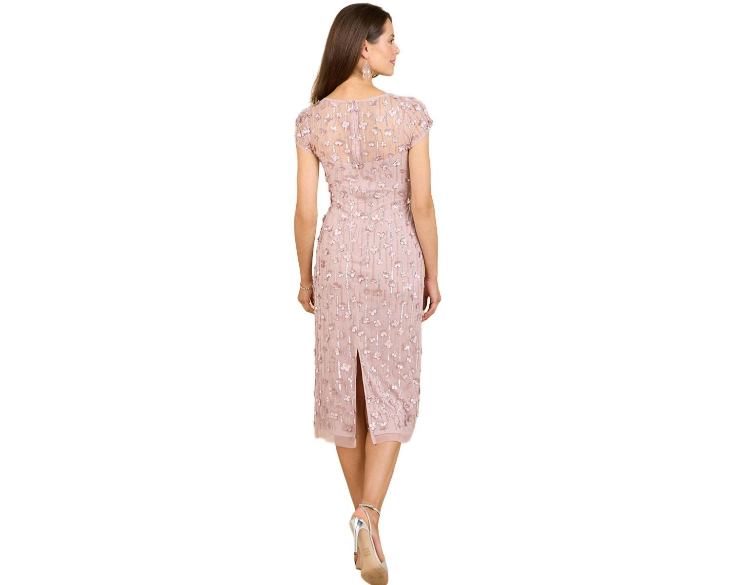 Women's 3D Applique Midi Dress with Cap Sleeves