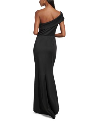 Women's Asymmetric-Neck Side-Pleat Scuba Gown