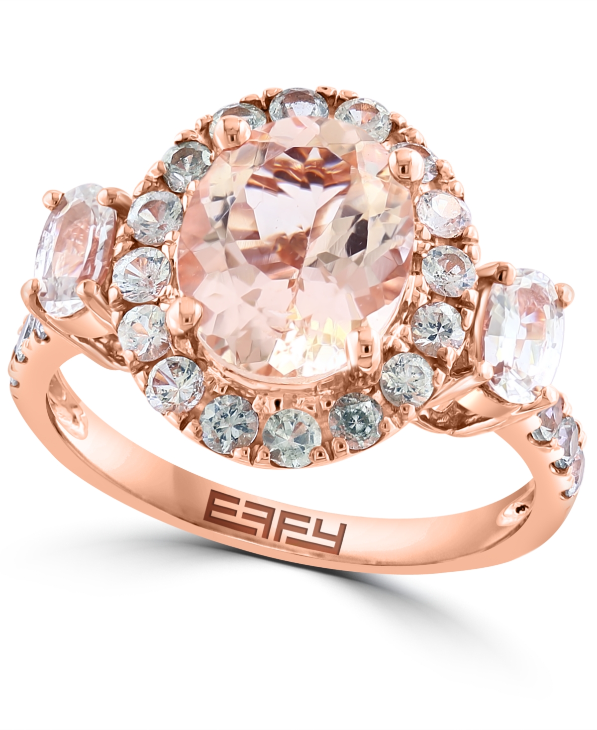 Effy Collection Effy Morganite (2-3/8 Ct. T.w.) & White Sapphire (1-1/2 Ct. T.w.) Halo Ring In 14k Rose Gold