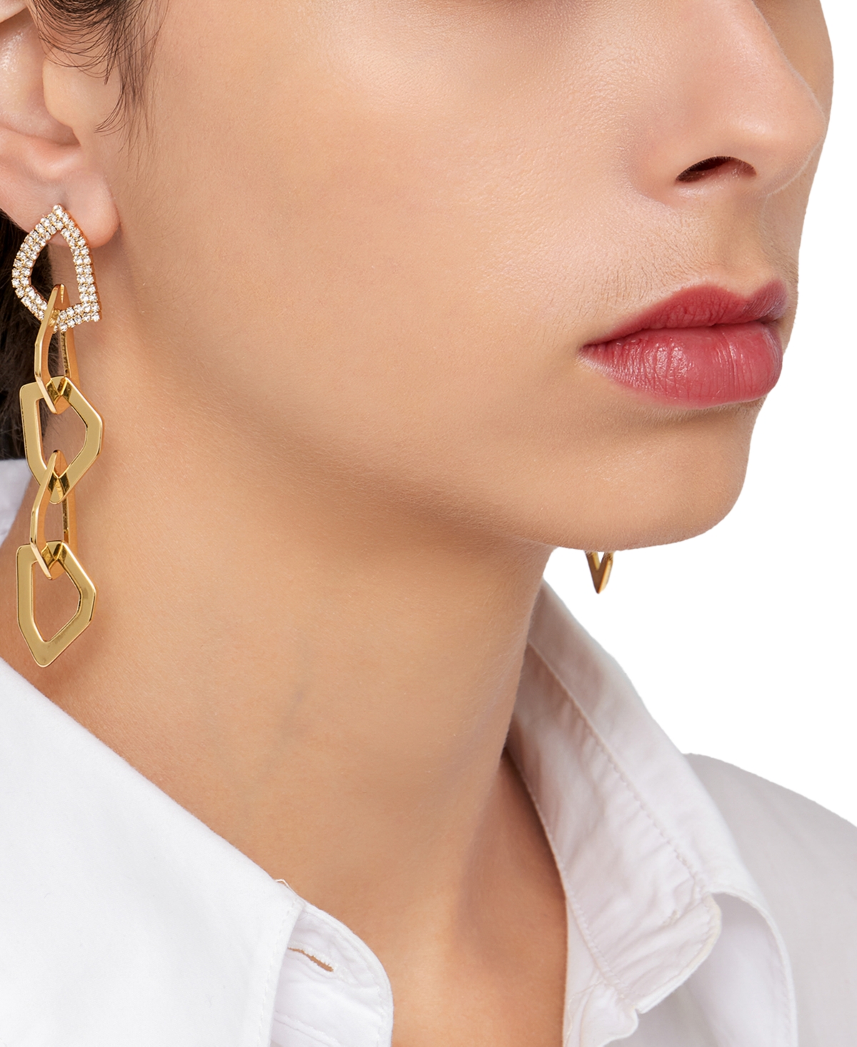 Adornia 14k Gold Plated Pave Swarovski Crystal Organic Link Drop Earrings In Gold