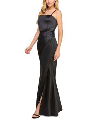 black split maxi dress Unforgotten Wrap Front With Side – Club L London Womens - Size Petite Color:Gilded Noir A