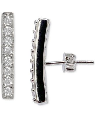 Silver-Tone Crystal Bar Stud Earrings