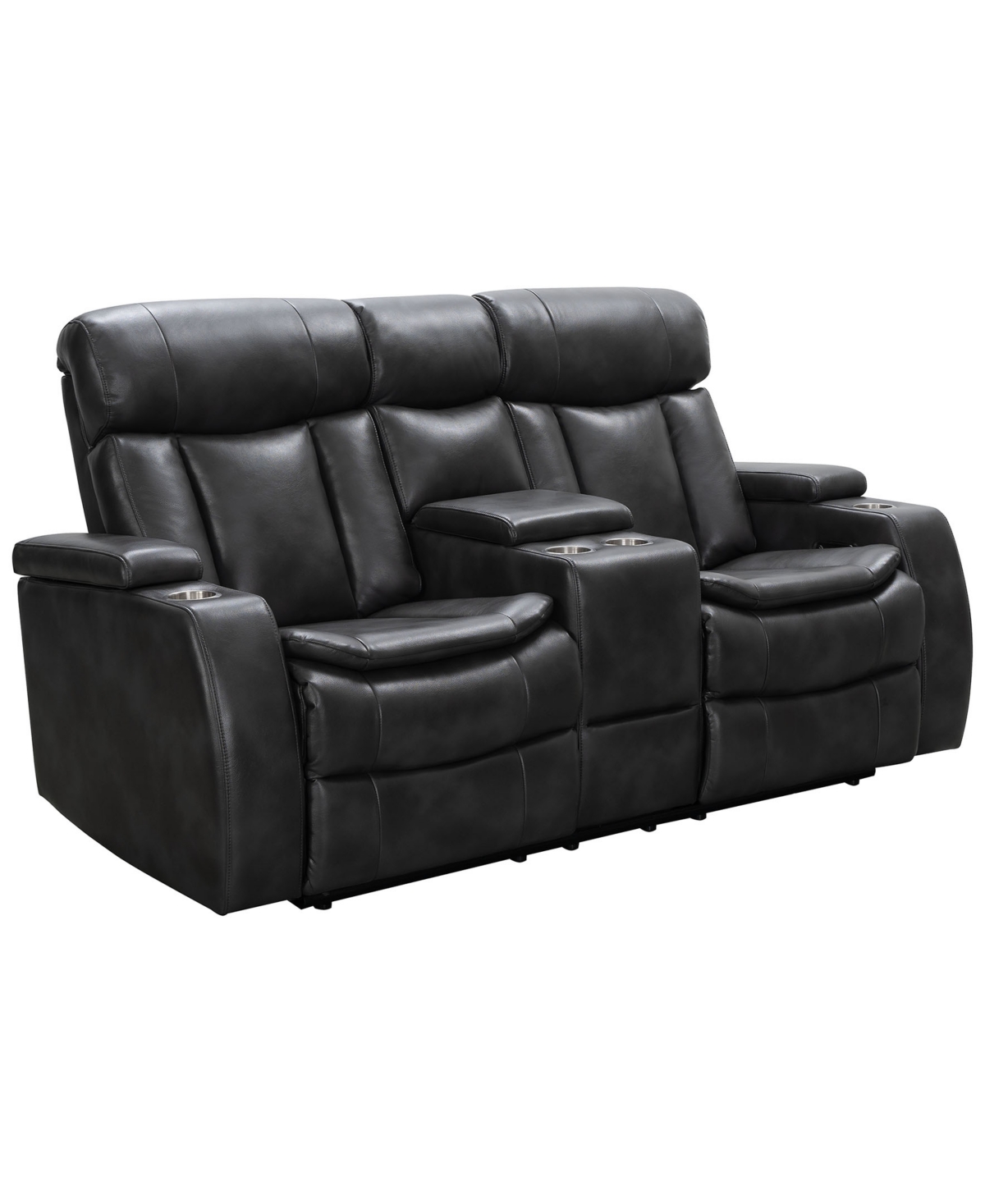 Abbyson Living Zackary 74" Leather Power Reclining Console Loveseat With Power Headrest In Black