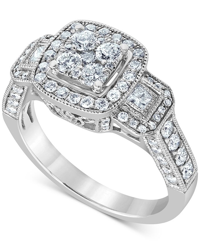 Macy's Diamond Halo Cluster Milgrain Engagement Ring (1-1/5 ct. t.w ...