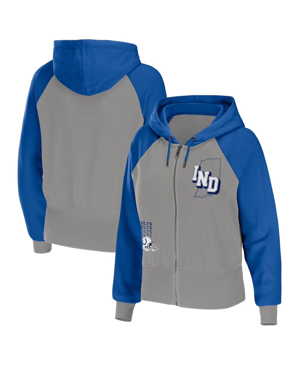 Shop Wear By Erin Andrews Women's  Gray Indianapolis Colts Colorblock Lightweight Full-zip Hoodie