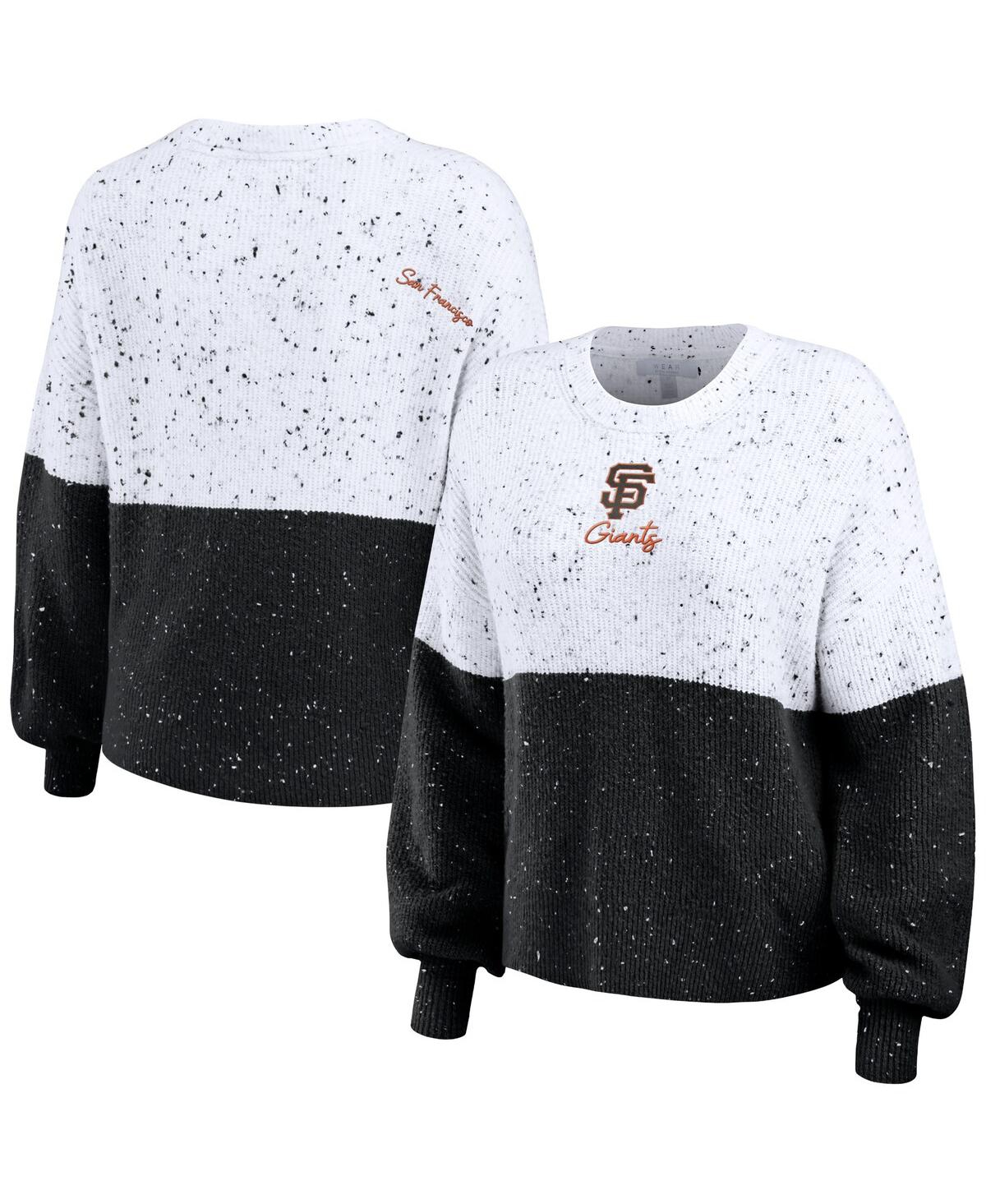 Women's Wear by Erin Andrews White, Black San Francisco Giants Color Block Script Pullover Sweater - White, Black