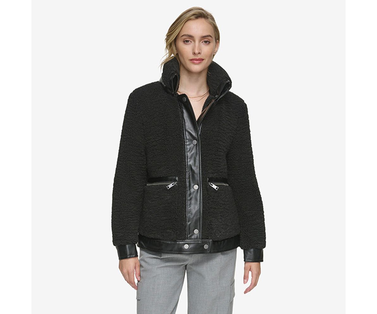 Andrew Marc Women's Zepita Mixed Media Faux Leather Shirt Jacket