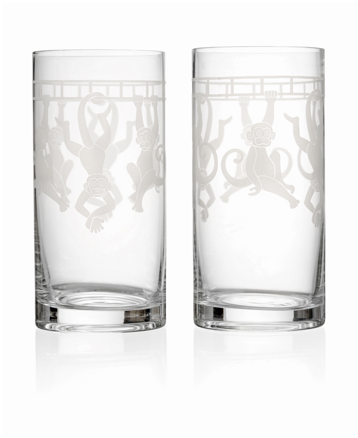 Godinger Set Of Two 12 Ounce Highball Glasses With Frosted Monkey Designs In Clear