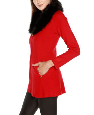 Women's Black Label Faux Fur Collar Cardigan Sweater