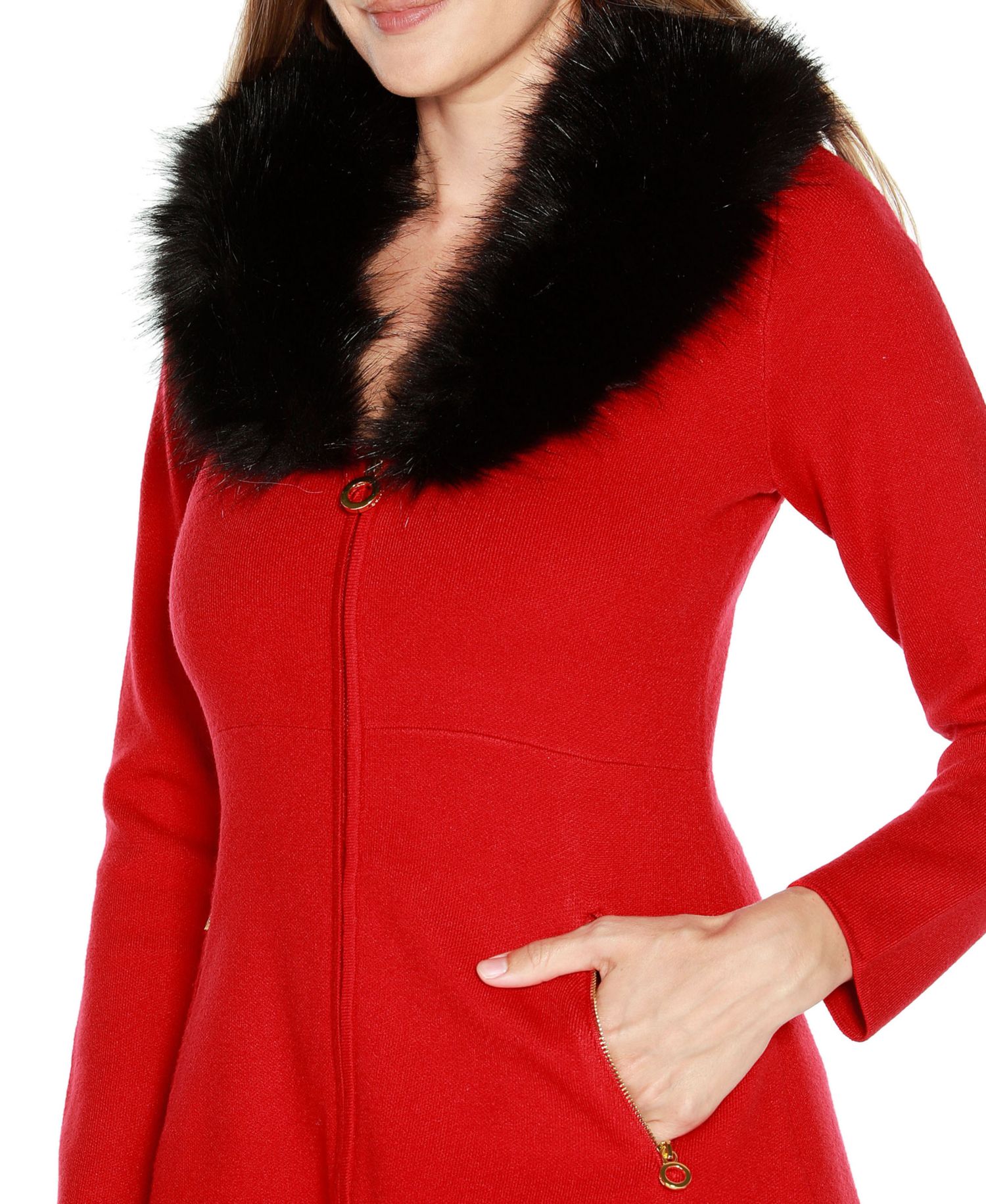 Women's Black Label Faux Fur Collar Cardigan Sweater