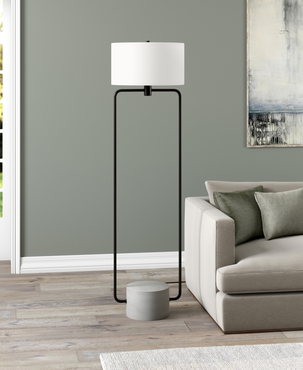 Shop Hudson & Canal Howland 63" Tall Floor Lamp With Linen Shade In Blackened Bronze,concrete