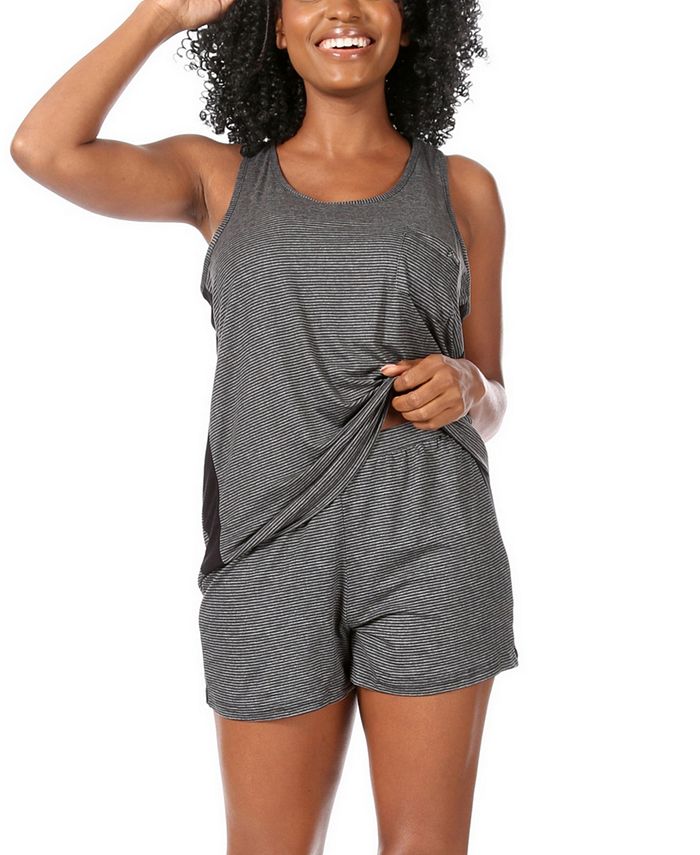 Tahari Women's Colorblock Racerback Pocket Tank and Shorts 2 Piece ...