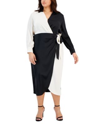 Anne Klein Plus Size Colorblocked Wrap Midi Dress - Macy's