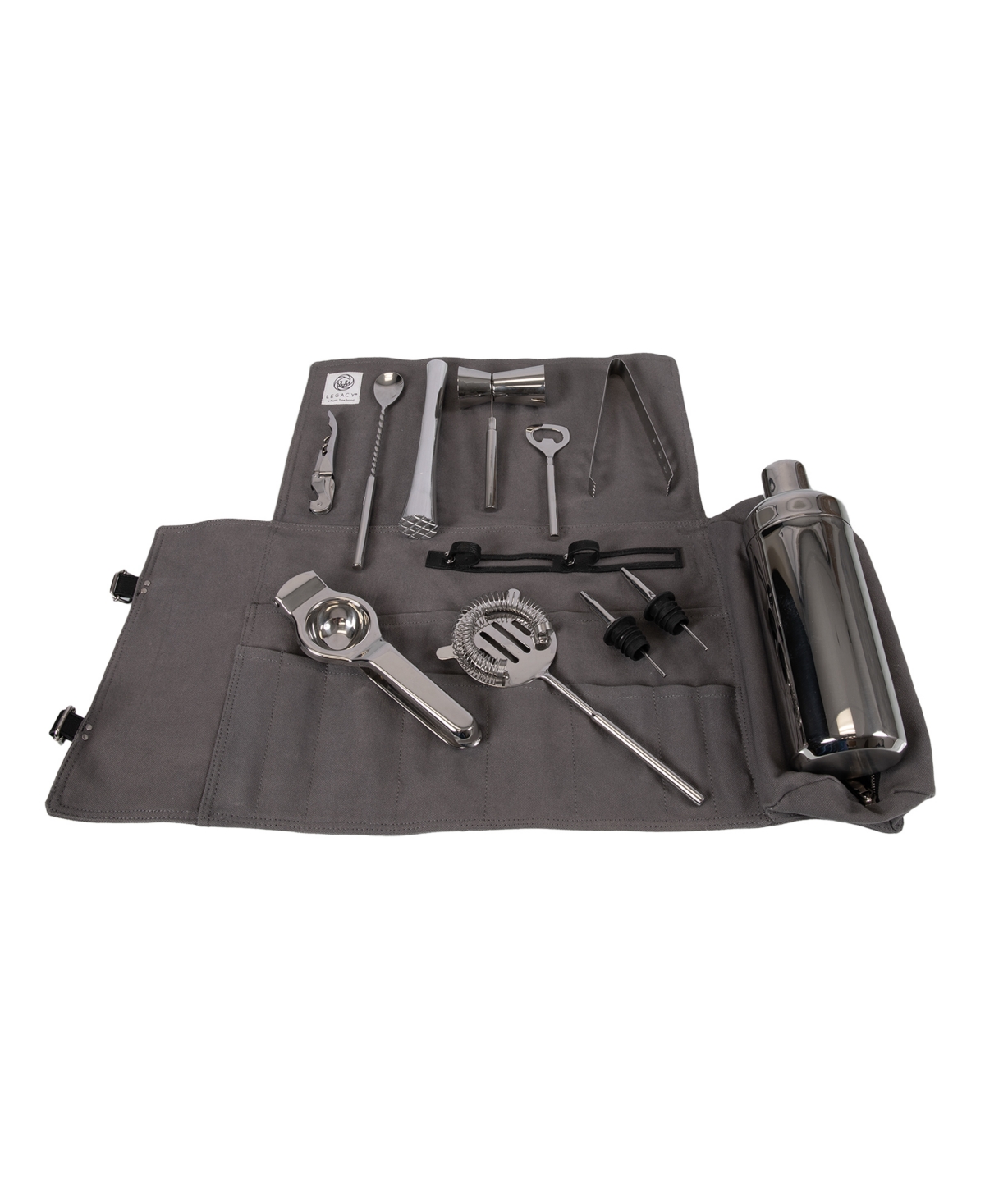 Legacy Barkeep Bar Tool Roll Up Kit, Set Of 12 In Gray With Black Accents