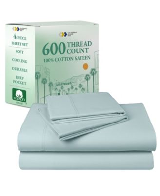 5-Star Luxury 600 Thread Count Cotton Sateen 4 Piece Sheet Set, King