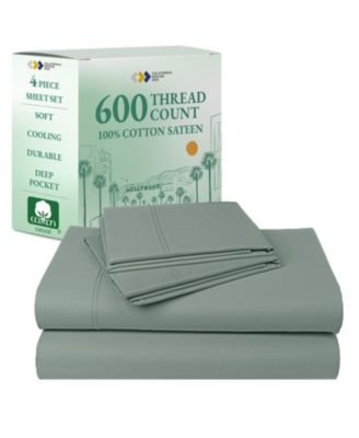 5-Star Luxury 600 Thread Count Cotton Sateen 4 Piece Sheet Set, King