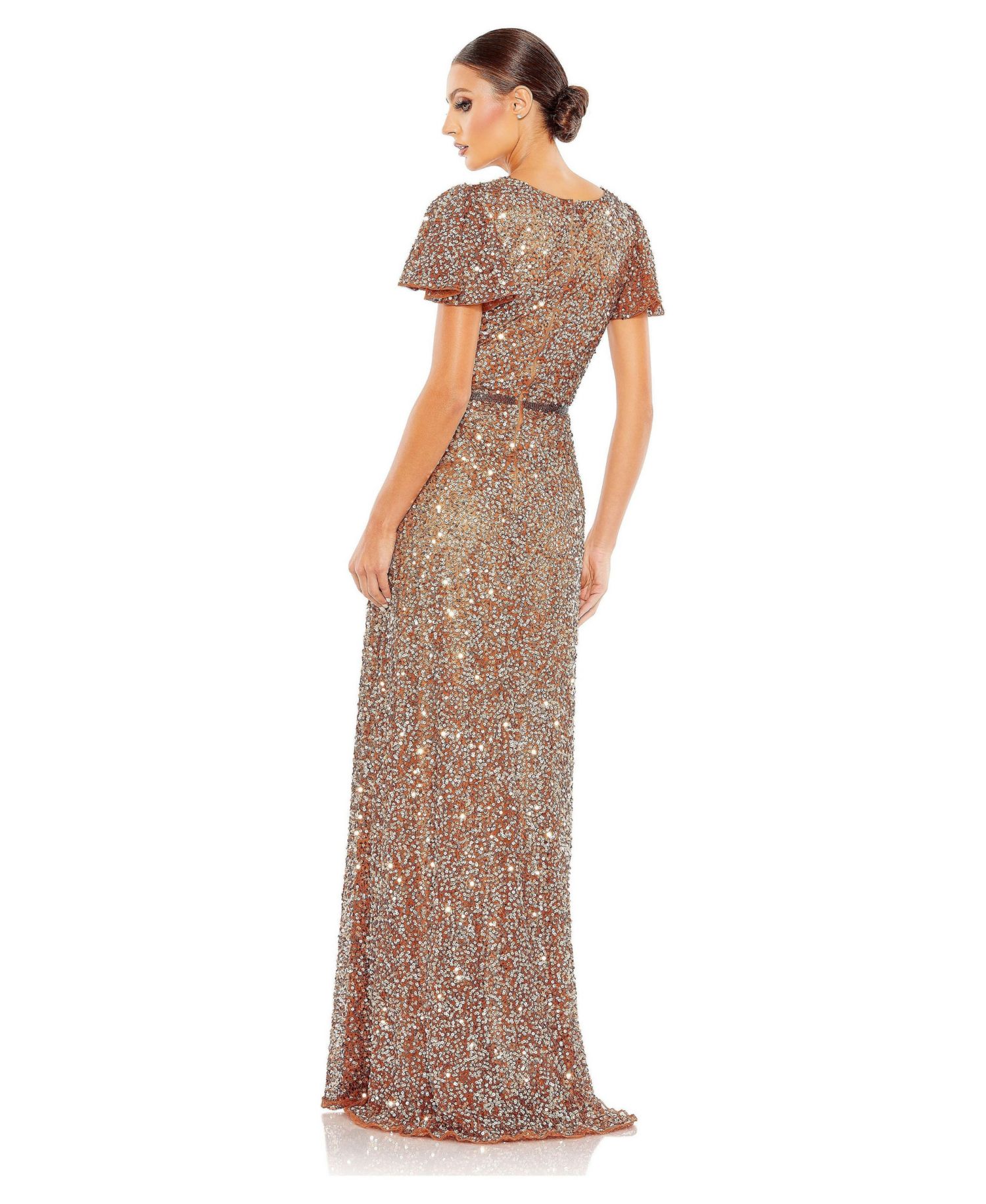 Women's Sequined Wrap Over Butterfly Sleeve Draped Gown
