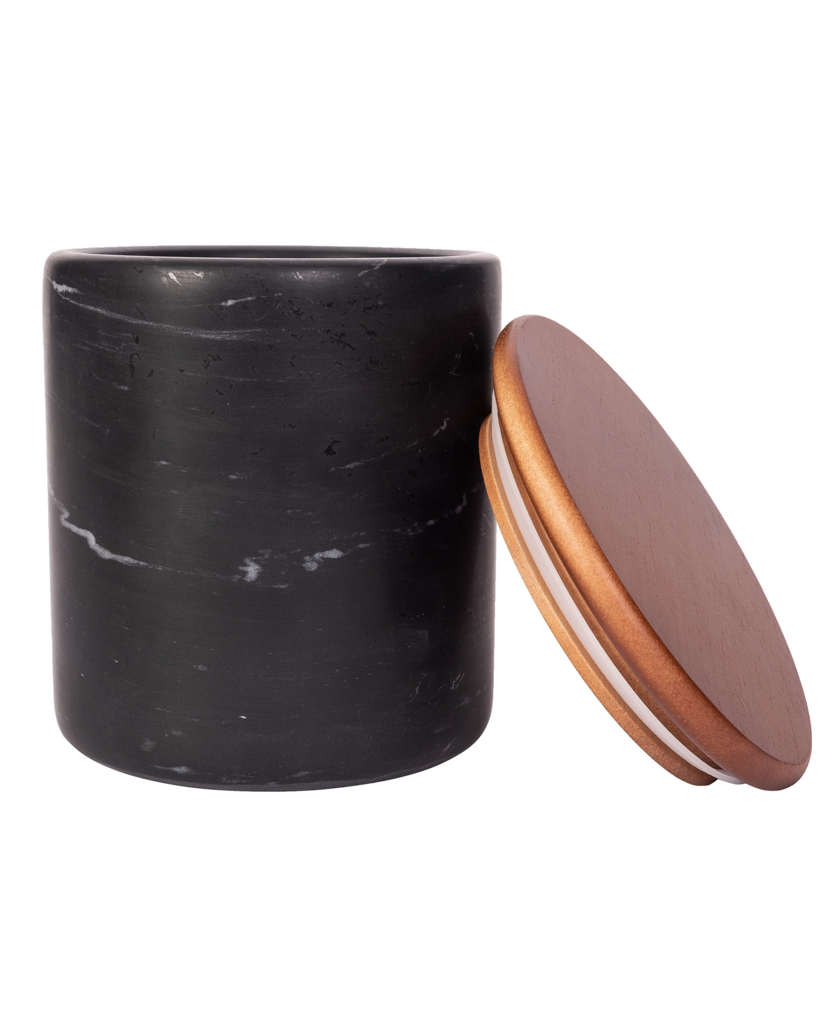 Shop Artifacts Trading Company Marble Storage Canister With Sealed Wood Top, 5" X 5" In Black Matte