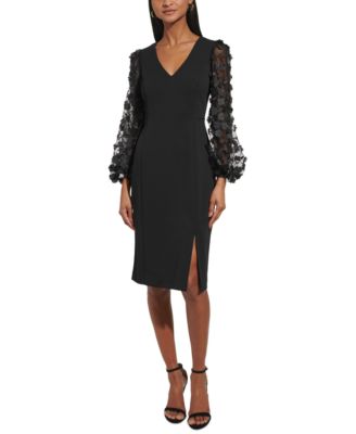 Eliza J - Women's Floral-Sleeve Scuba-Crepe Dress
