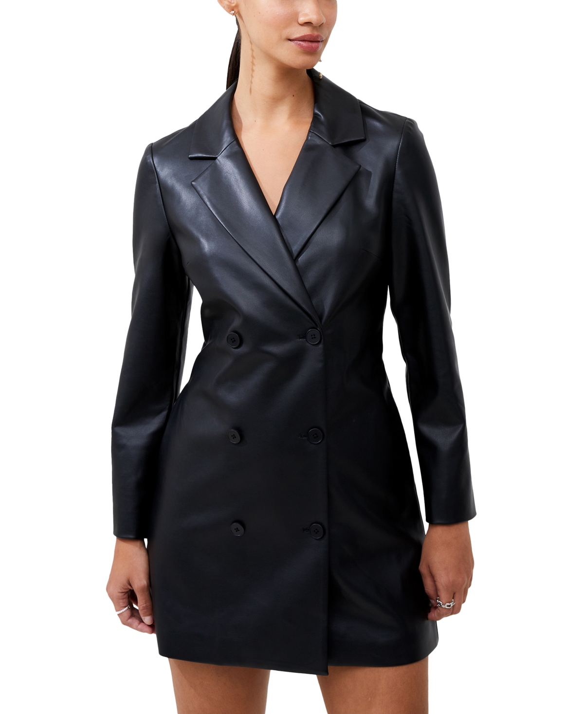 French Connection Women's Crolenda Faux-leather Blazer Dress In Blackout