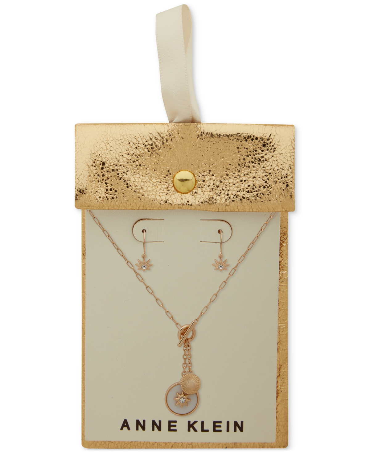 Shop Anne Klein Gold-tone Mixed Stone Star Charm Pendant Necklace & Drop Earrings Set In Crystal