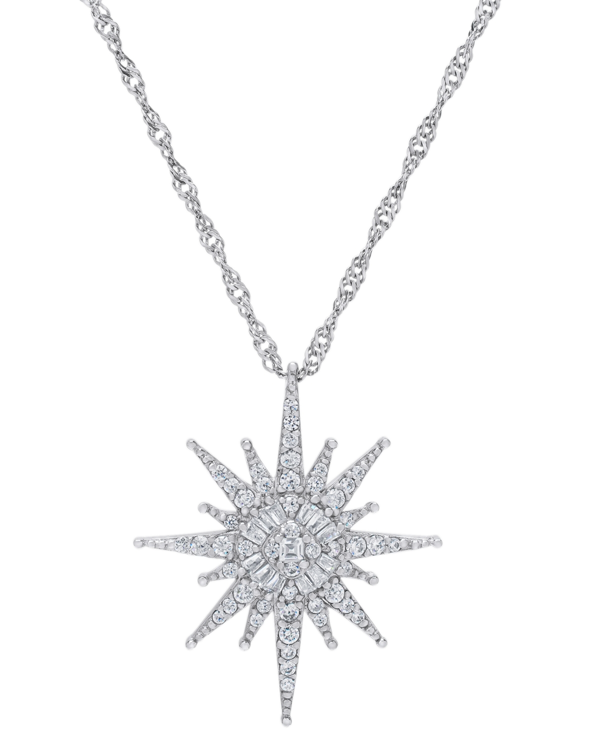 Macy's Lab-grown White Sapphire Starburst 18" Pendant Necklace (1/2 Ct. T.w.) In Sterling Silver
