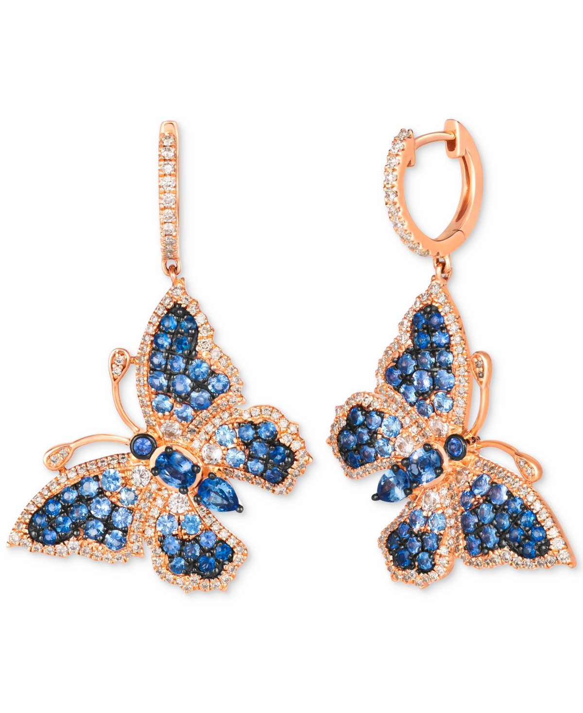 Le Vian Multi-sapphire (3-1/4 Ct. T.w.) & Diamond (7/8 Ct. T.w.) Butterfly Drop Earrings In 14k Rose Gold In No Color