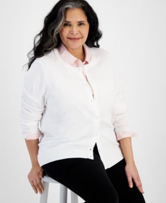 Style & Co - Plus Size Crewneck Button-Front Long-Sleeve Cardigan