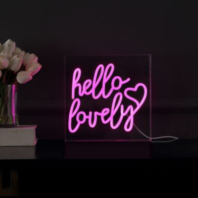 Hello Lovely Square Contemporary Glam Acrylic Box USB Operated LED Neon Light Lamp