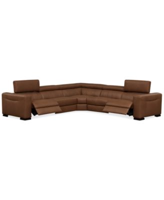 Furniture - 125" 5-Pc. Leather Sectional with 2 Power Recliners