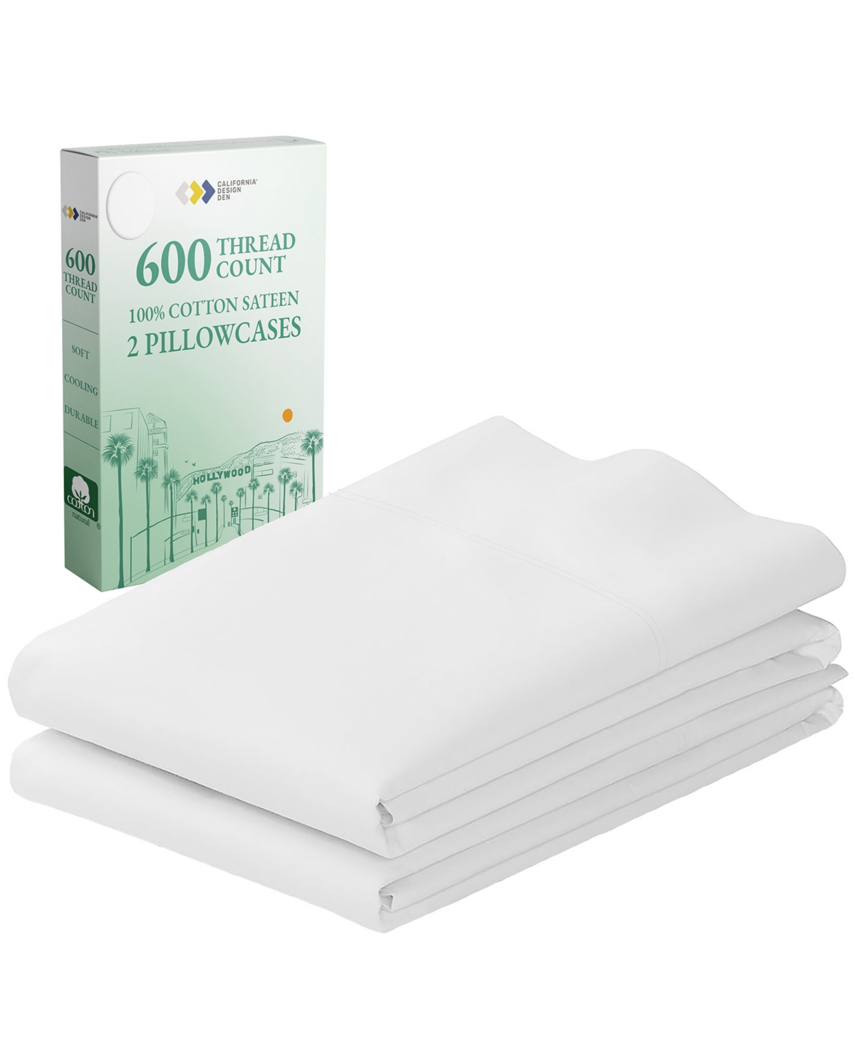 California Design Den Luxuriously Soft Hotel Quality 600 Thread Count, 100% Cotton Set of 2 Cases, Crisp & Cool Standard Pillow Cases Fits Standard &