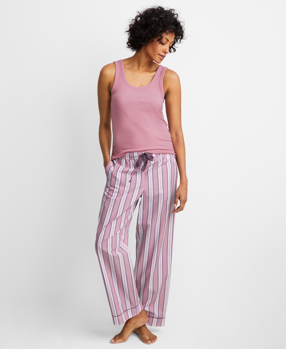 State Of Day Women's Printed Poplin Pajama Pants Xs-3x, Created For Macy's In Mauve Orchid