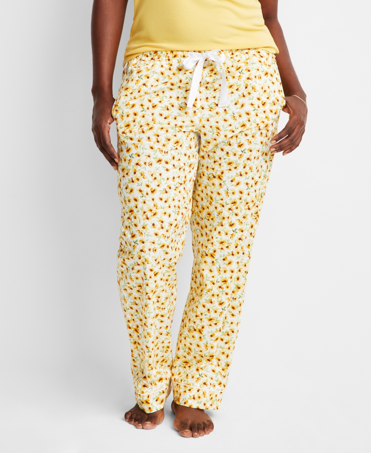State Of Day Women's Printed Poplin Pajama Pants Xs-3x, Created For Macy's In Cornsilk