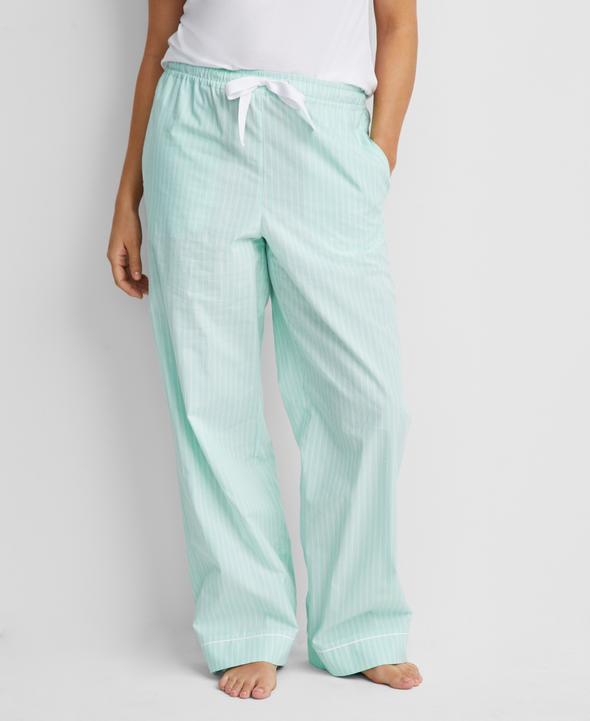State Of Day Women's Printed Poplin Pajama Pants Xs-3x, Created For Macy's In Tea Green
