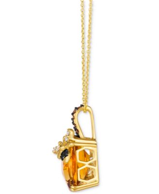 Cinnamon Citrine (5-1/10 ct. t.w.) & Diamond (1/6 ct. t.w.) Bee Adjustable 20" Pendant Necklace in 14k Gold
