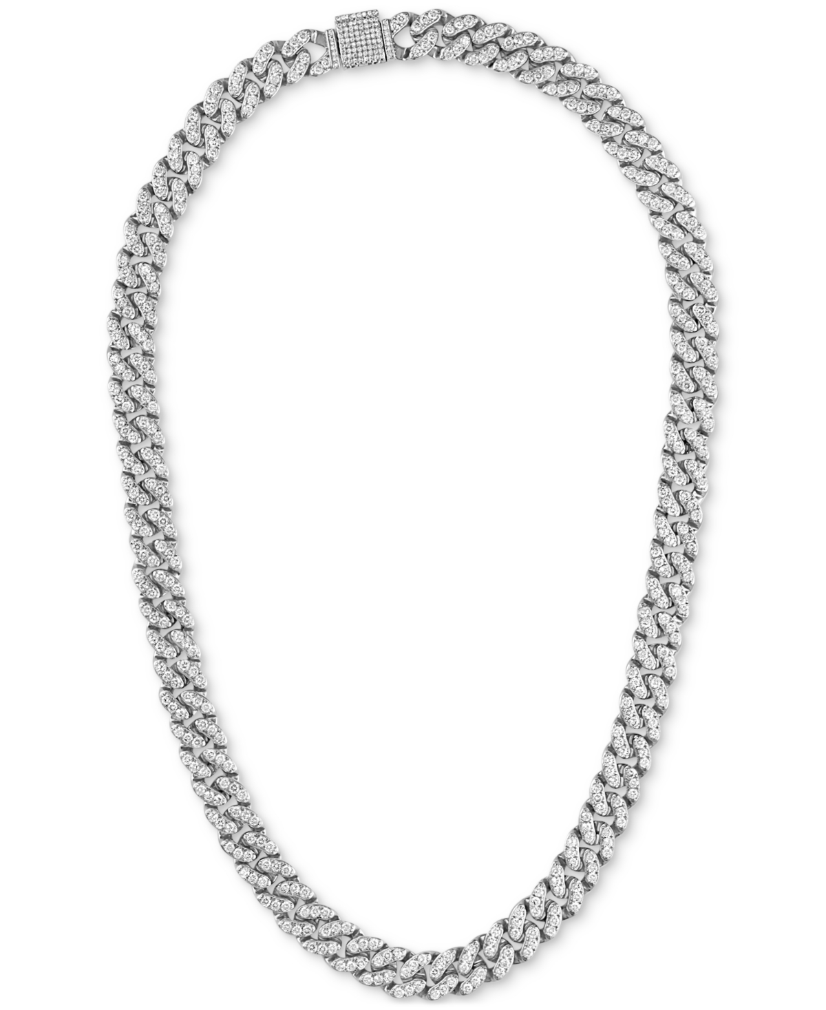 Macy's Men's Cubic Zirconia Curb Link 22" Chain Necklace In Sterling Silver